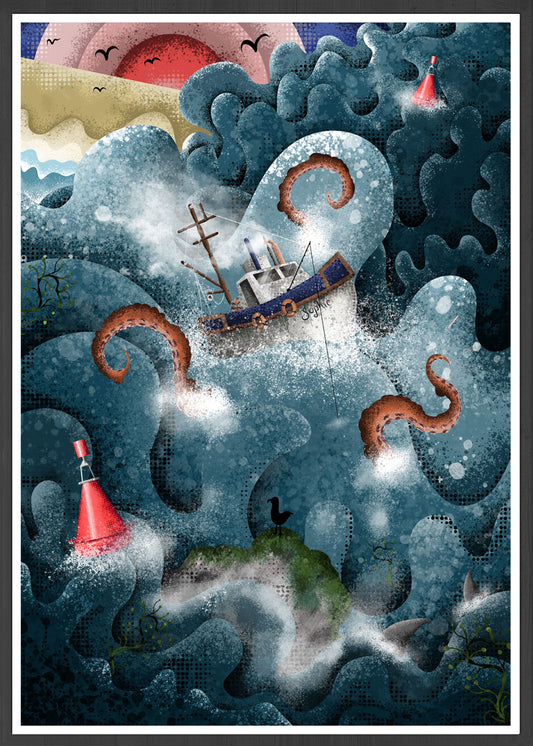 The Fishing Boat Illustration Print