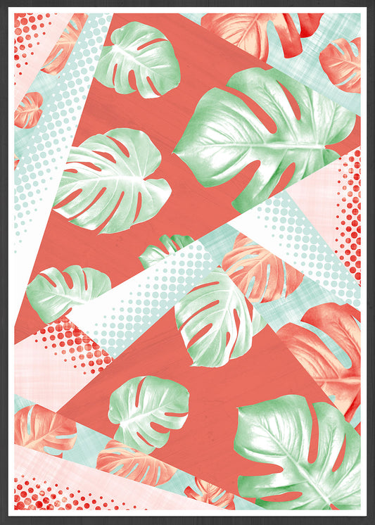 Gorgeous on trend Monstera Coral Botanical Pattern Print in a frame