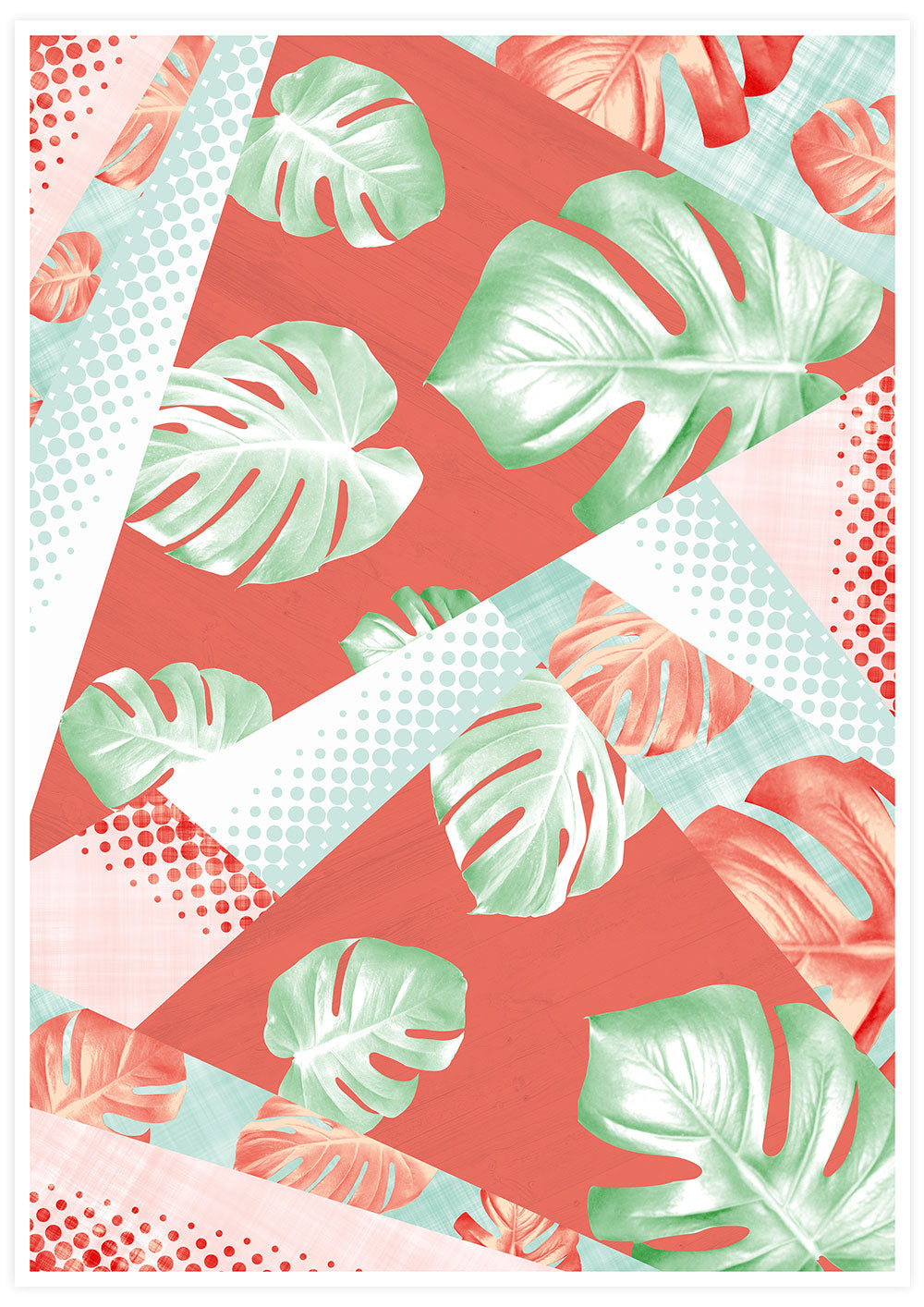 Stunning Monstera Coral Botanical Pattern Print
