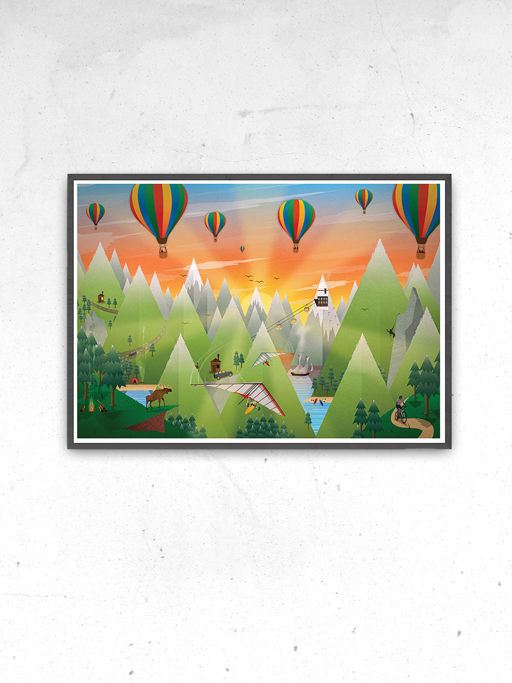 Adventure Land Art Print for Kids in a frame on a wall