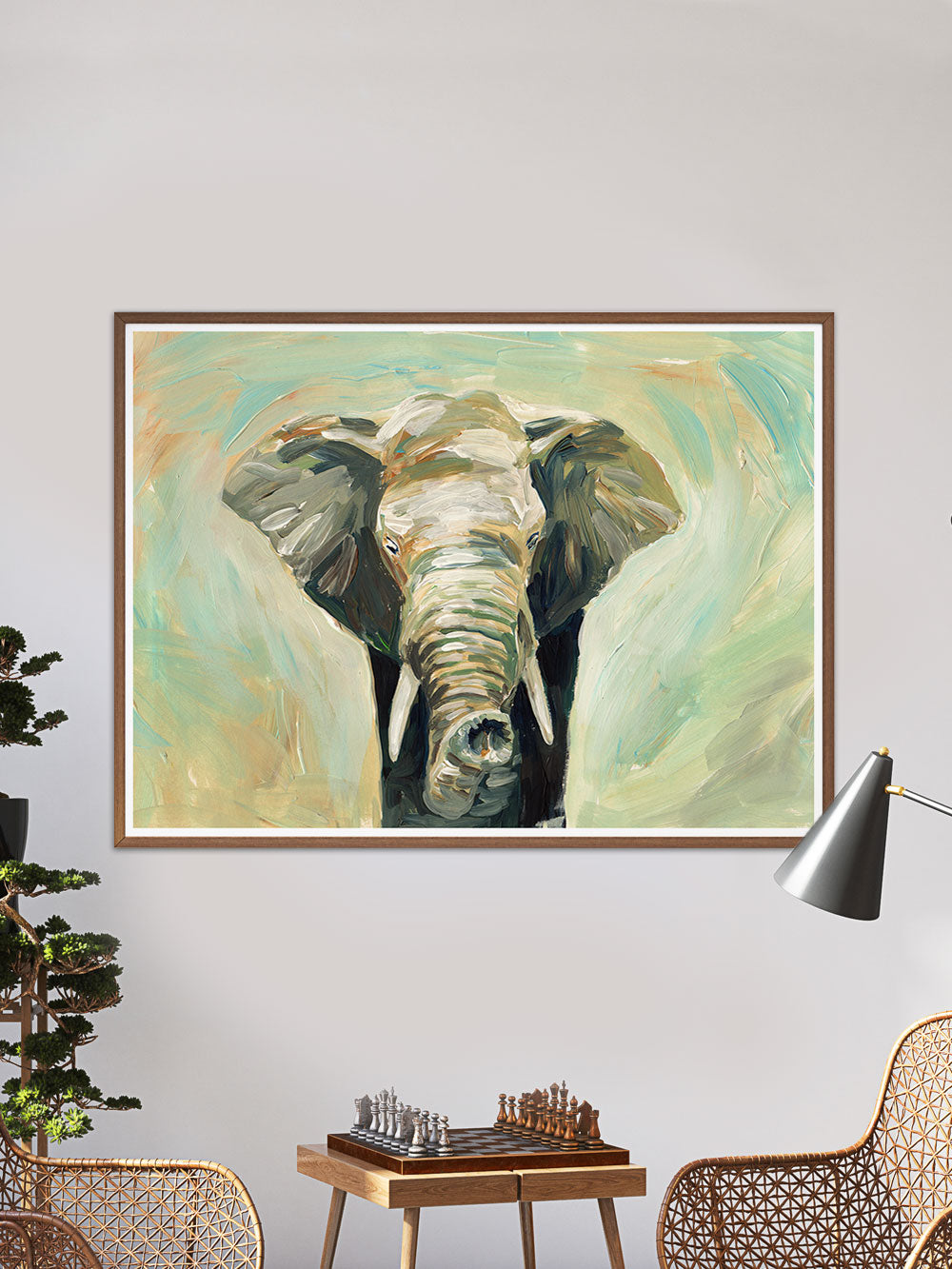 African Elephant Acrylic Wildlife Print in traditional room