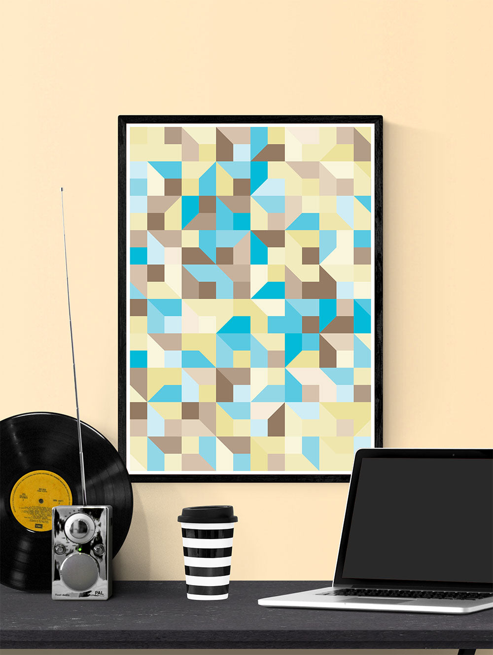 Beach Metric Abstract Art Print in a frame on a wall