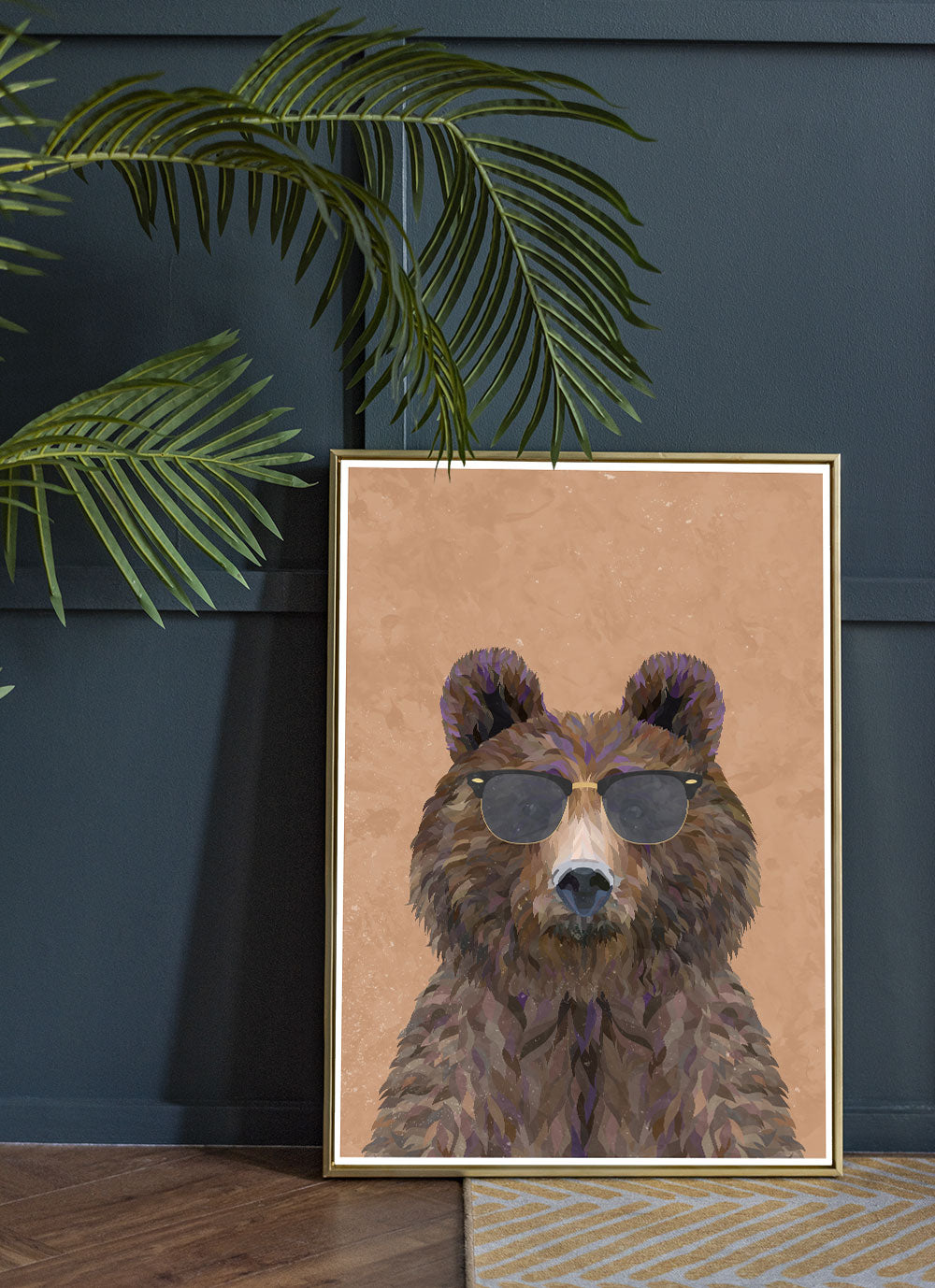 Bear Style Portrait Print in a quirky interior framed in gold by Sarah Manovski