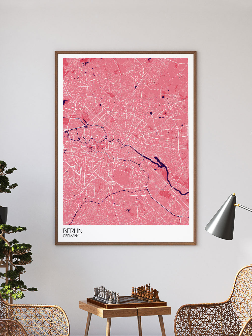 Berlin City Map Art Print in a frame on a wall