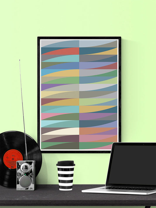 Blade and Waves Abstract Art Print in a frame on a wall