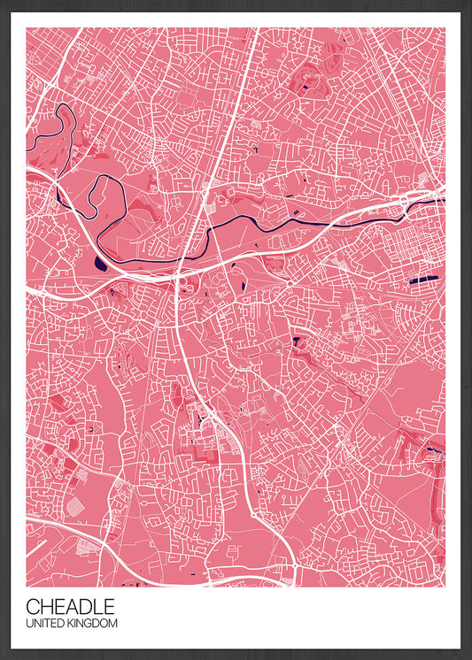 Cheadle Stockport Map Print Pink Variant