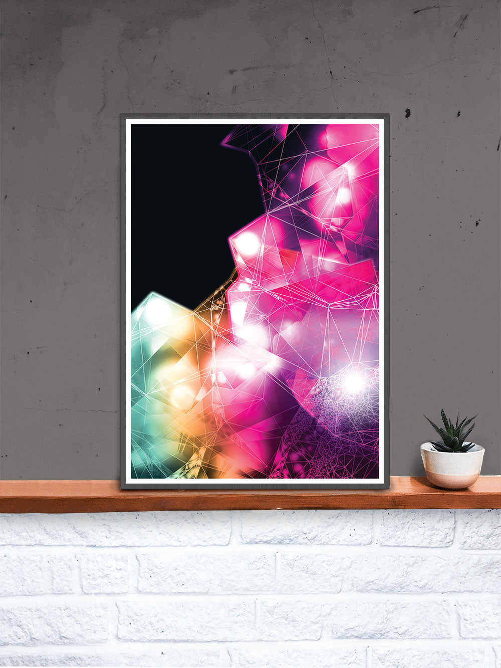 Crystal Art Print Digital Wall Art Illustration in a frame on a shelf