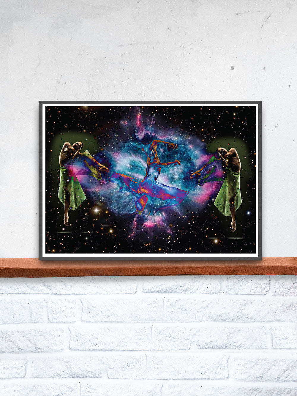 Dancing in Space Art Print on a Shelf