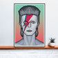Ziggy Illustration Bowie Art Print in a frame on a shelf
