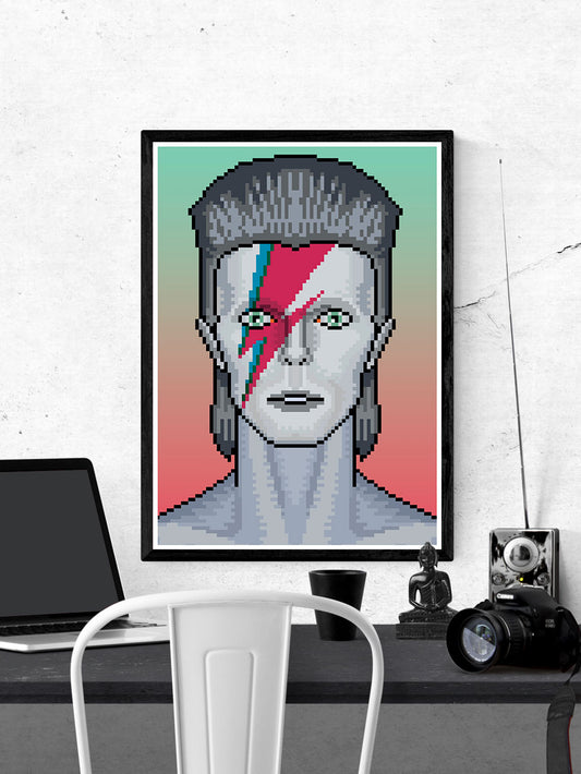 Ziggy illustration Bowie Art Print in a frame on a wall