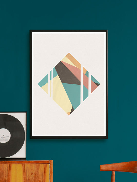 Diamond Neutral Geometric Poster Print on a wall