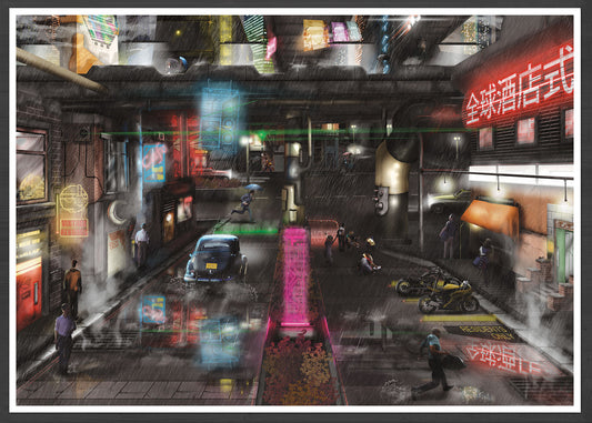 Dystopia Cyberpunk Wall Art in frame