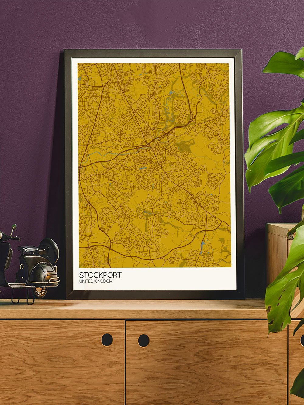 Stockport City Map Wall Art in stylish room interior