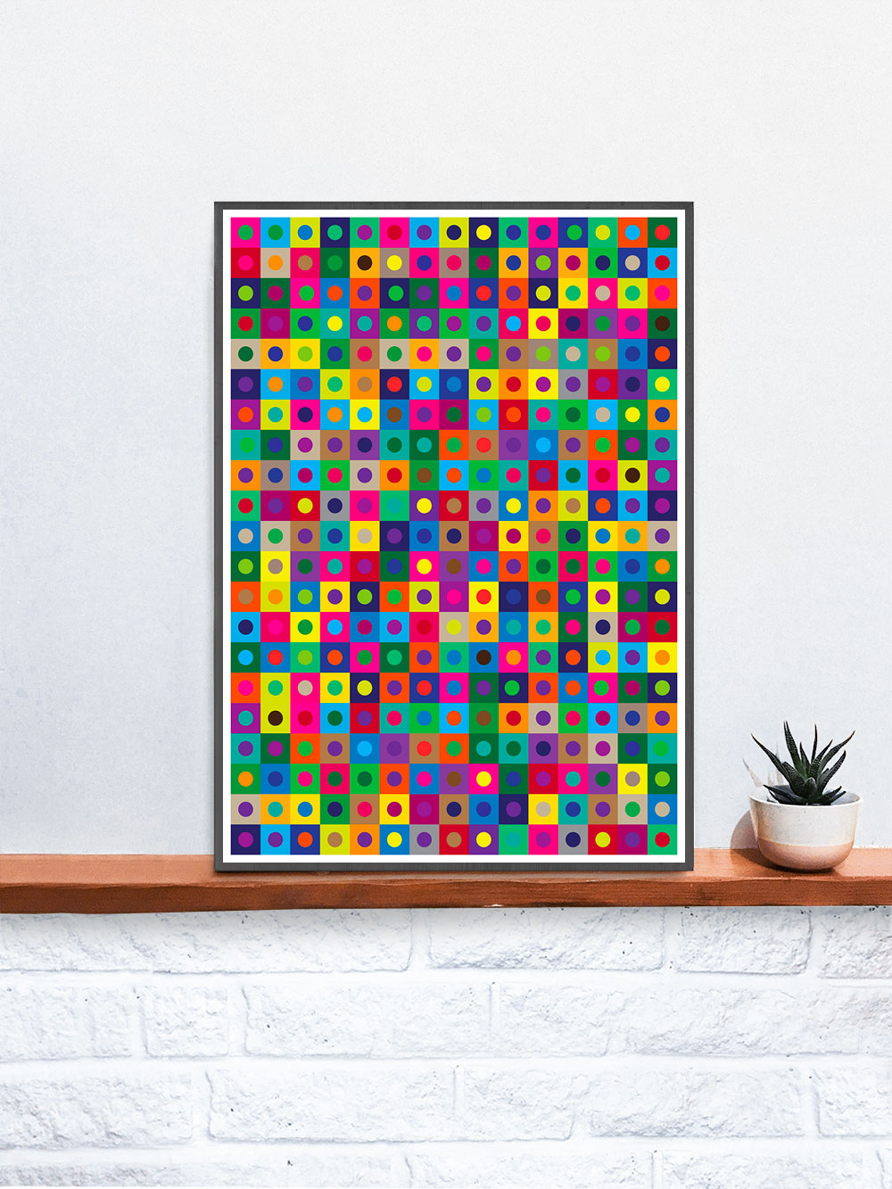 Elysium Field 3 Abstract Art Print in a frame on a shelf