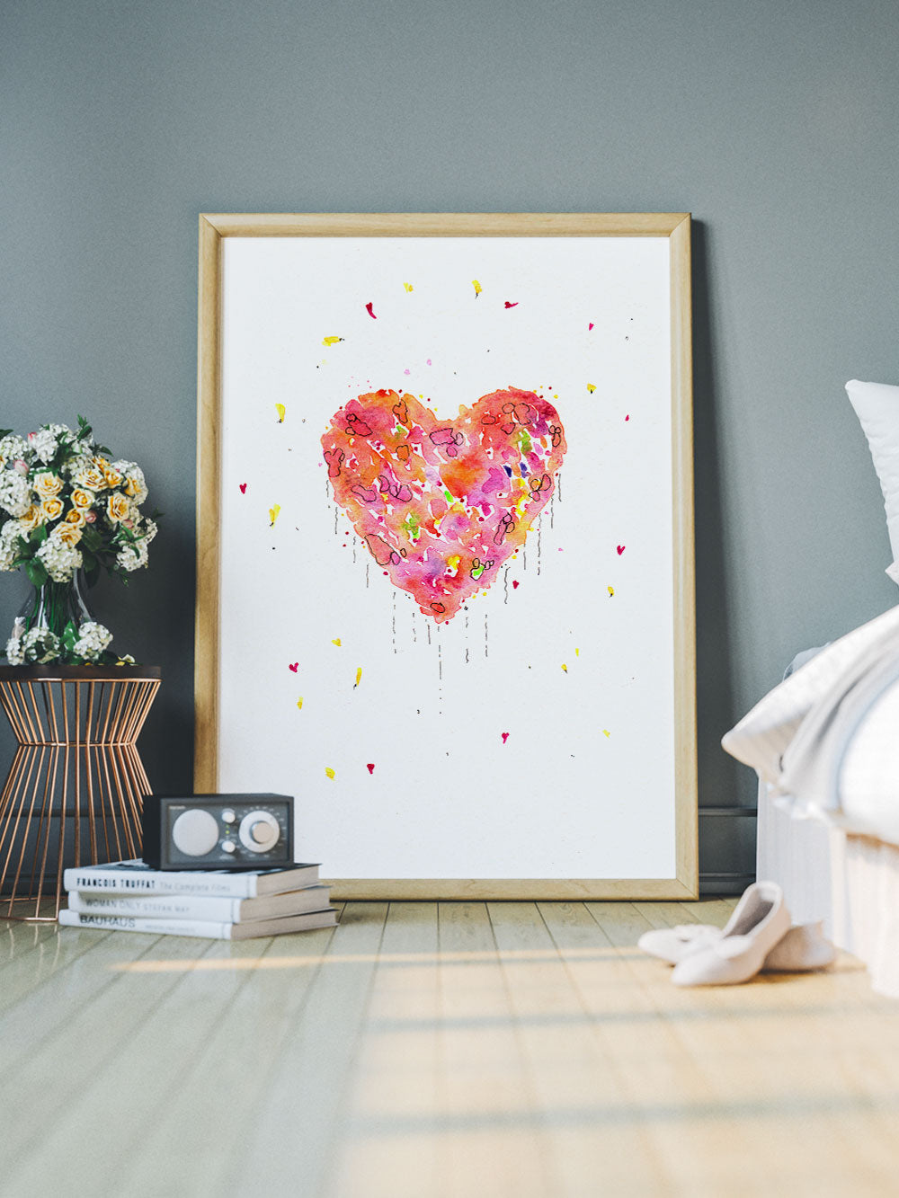 Enlightened Heart Watercolour Fine Art in a bedroom