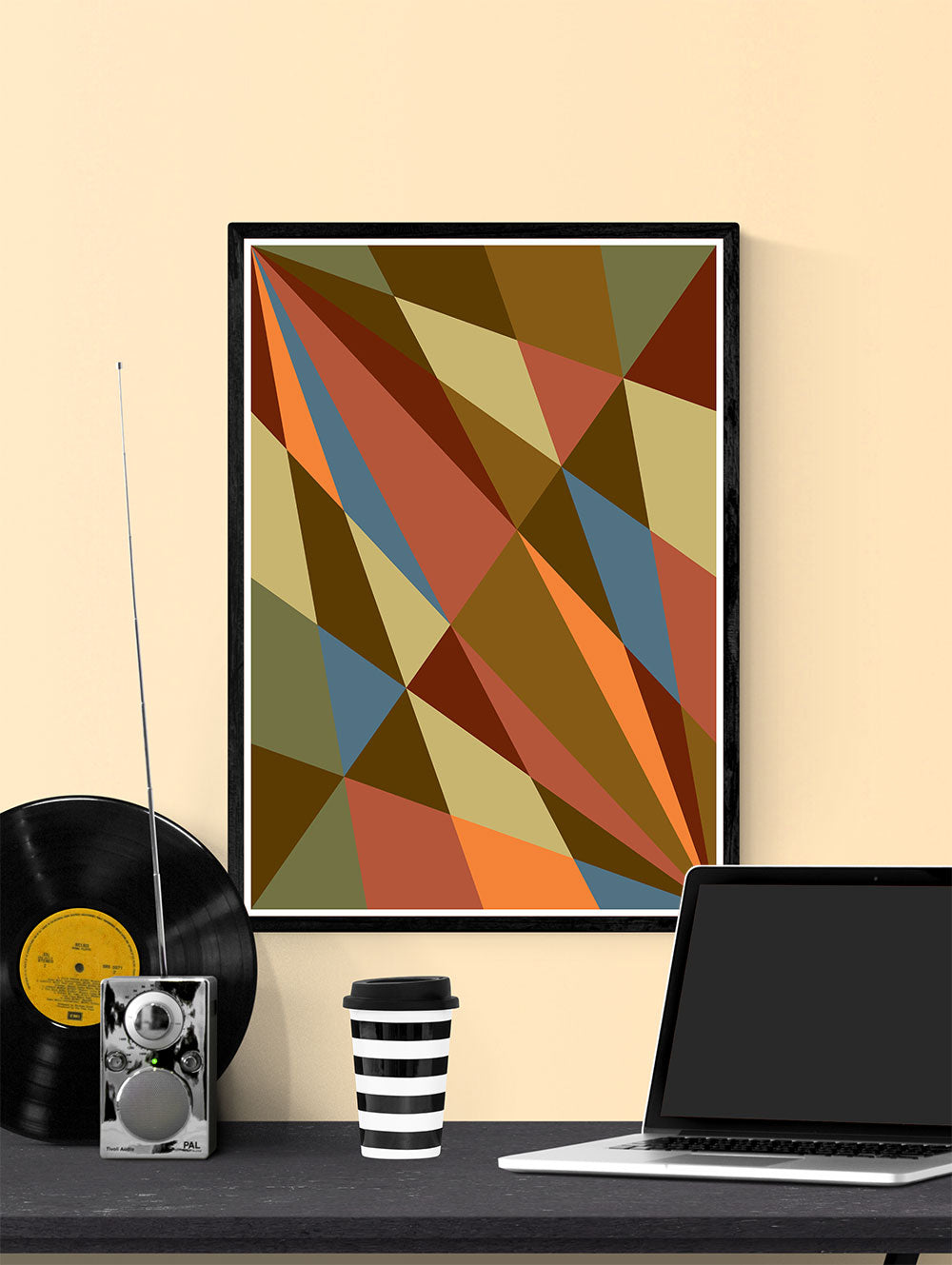 Facettes Trois Geometric Wall Art in a frame on a wall