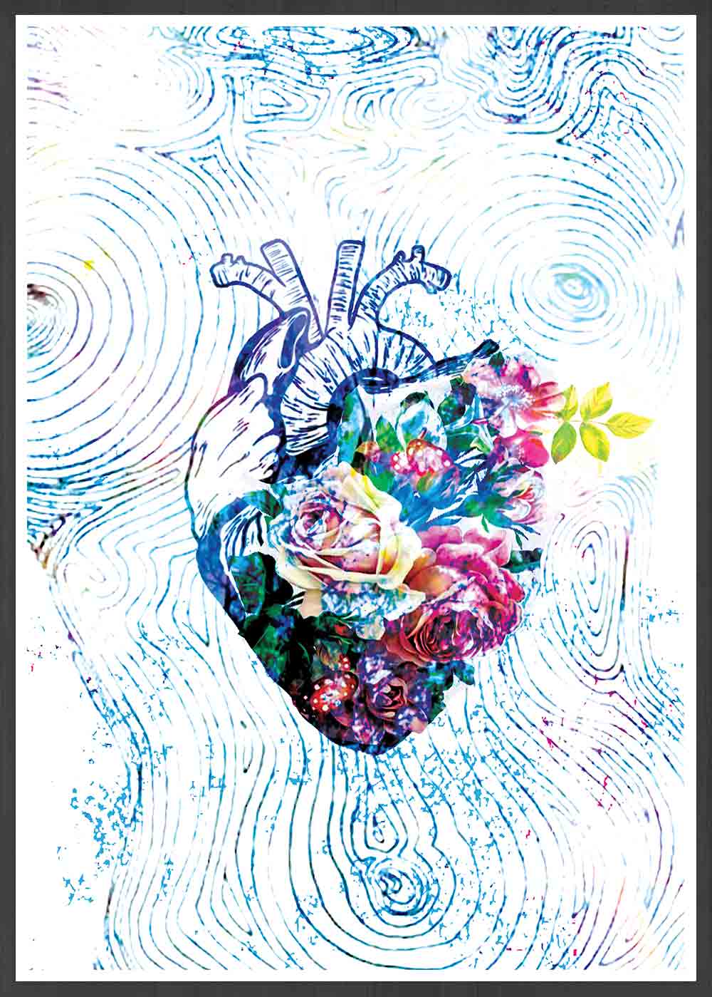 Flowers of my Heart Illustration Print Art in frame