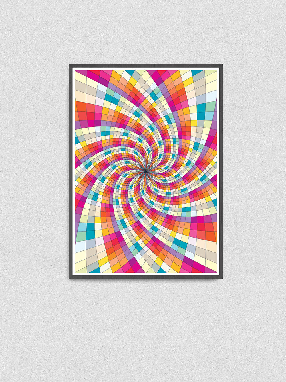 Fractal Light Spiral Pattern Print in a frame on a wall
