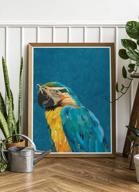 Funky Parrot Art Print by Sarah Manovski ina  funky room with house plants