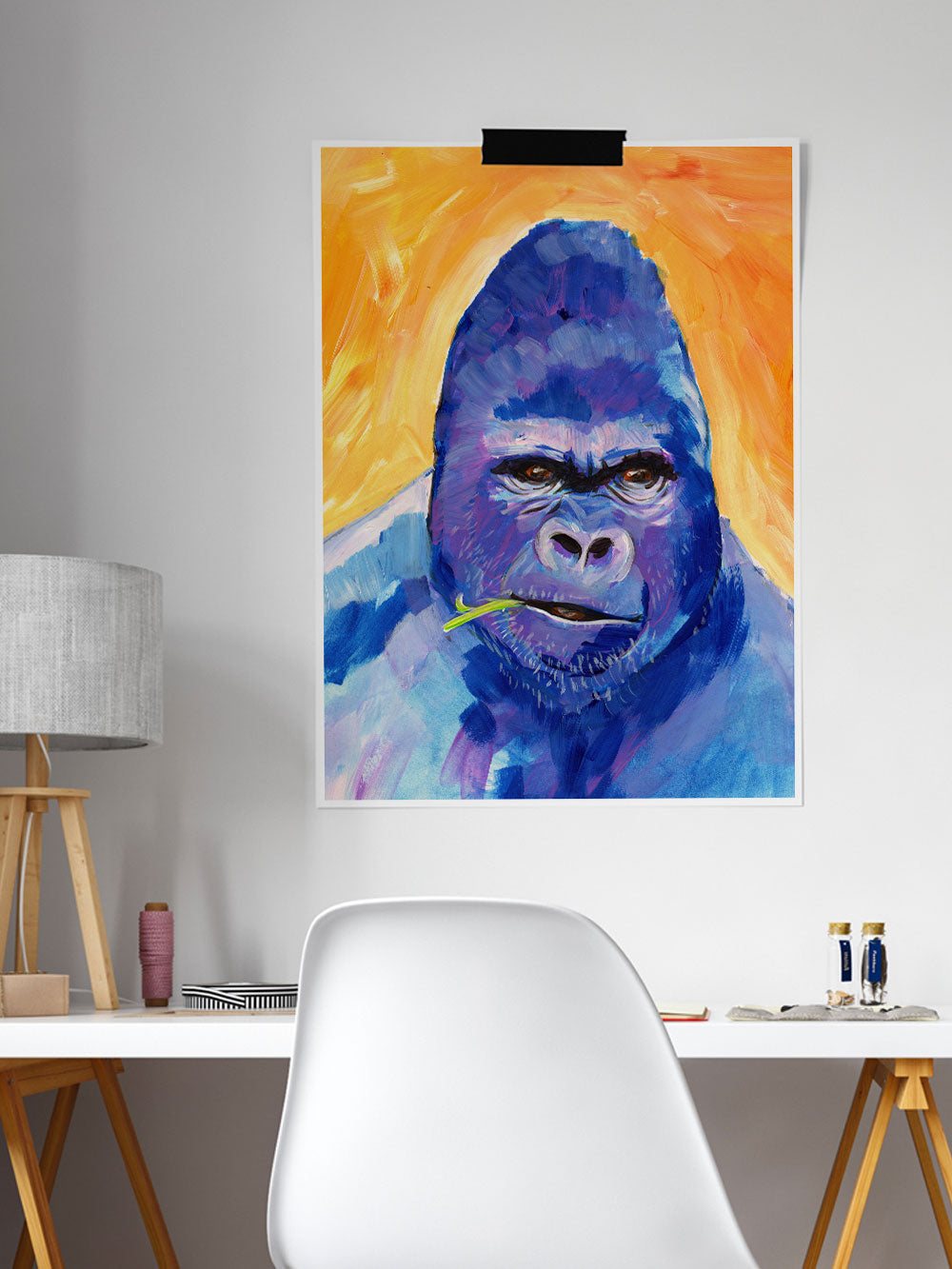 Gorilla Animal Portrait in a modern desk area