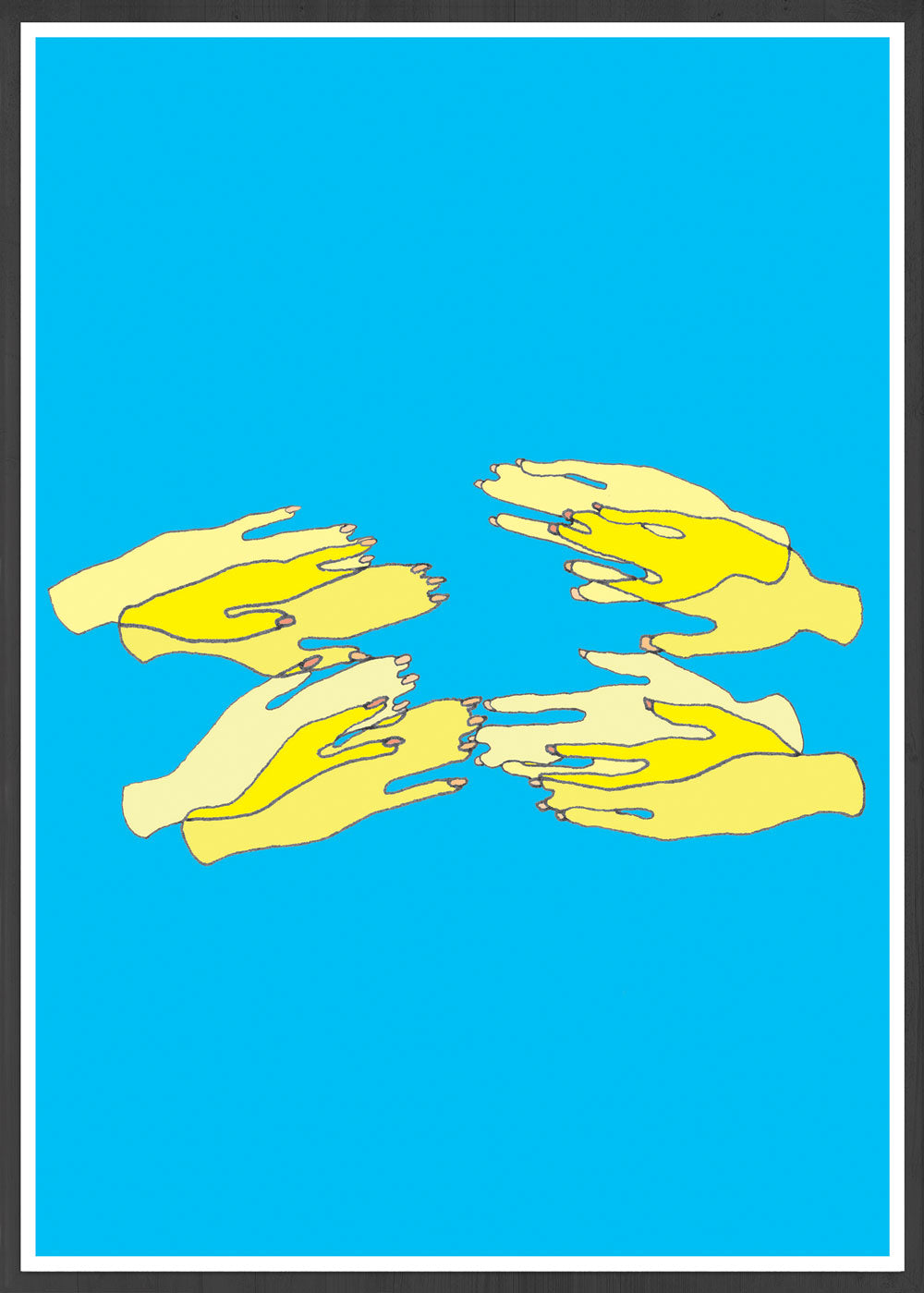 Hands Overlap Colour Contemporary Art Print ina  frame