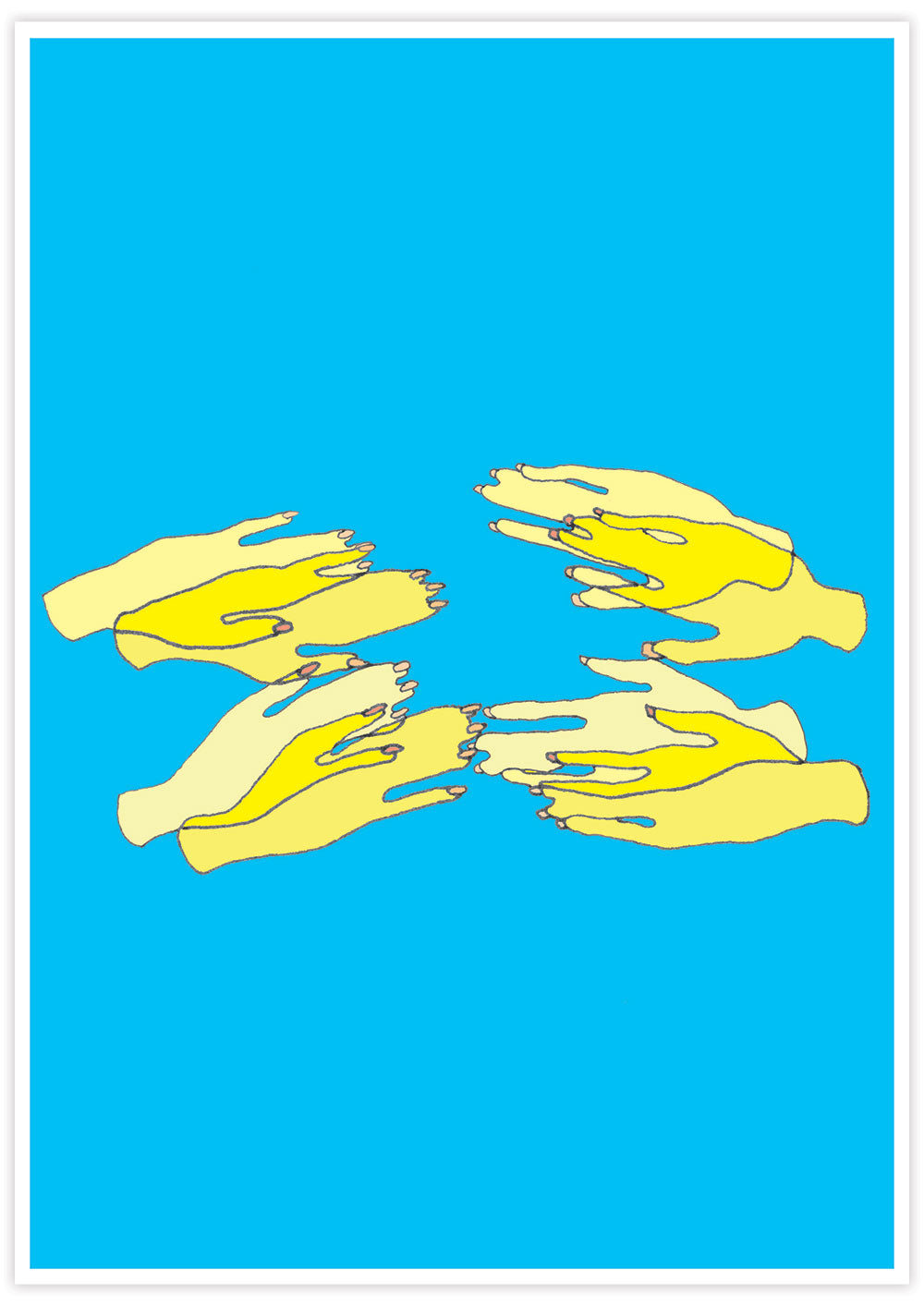 Hands Overlap Colour Contemporary Art Print no frame