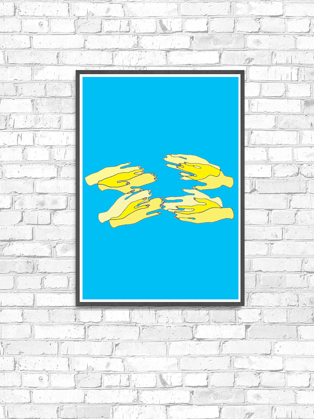 Hands Overlap Colour Contemporary Art Print on a wall