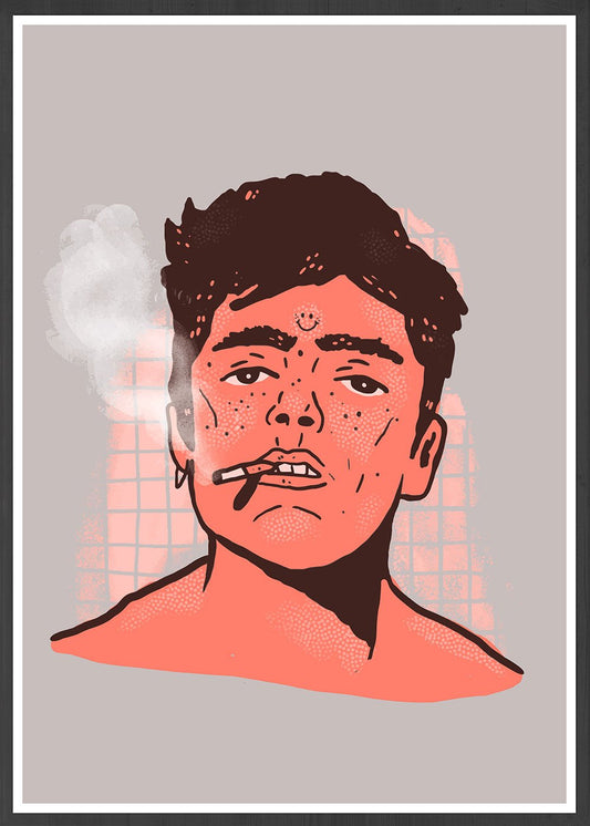 Happy Smoke Portrait Art Print in a frame