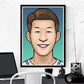 Heungmin Football Art Print in a frame on a wall