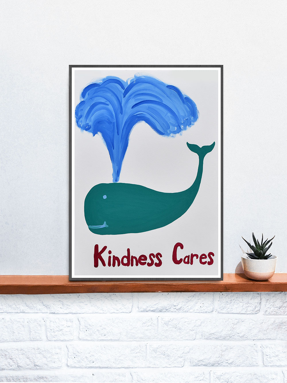 Kindness Cares Quirky Art Print on a Shelf