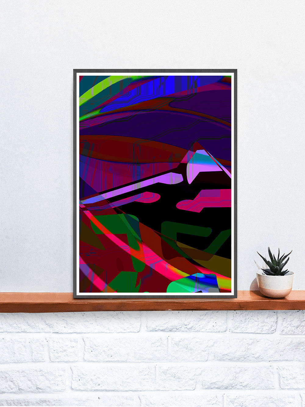 Landscape Audio Giclee Art Print in a frame on a shelf