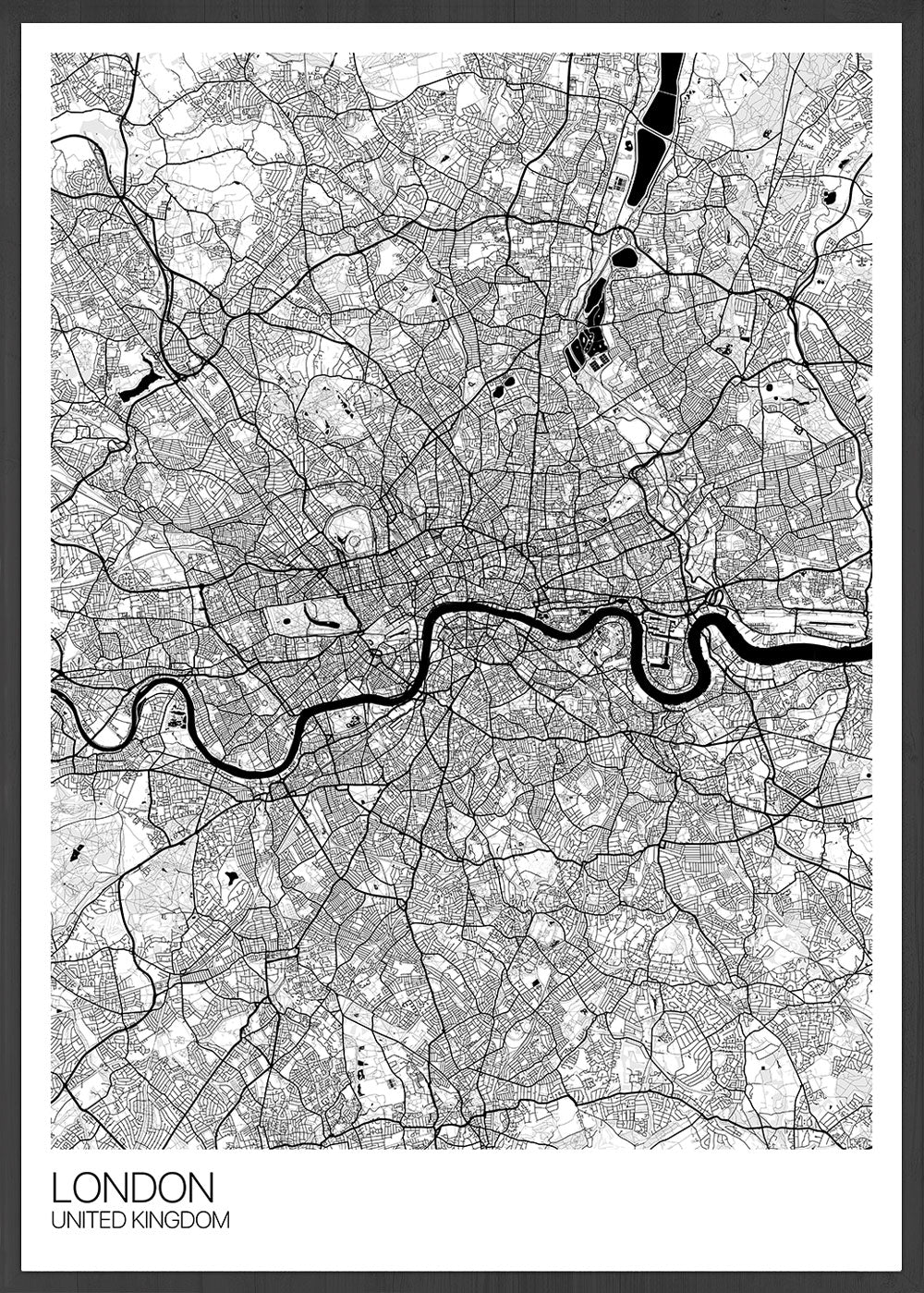 London City Map Drawing Print in a frame