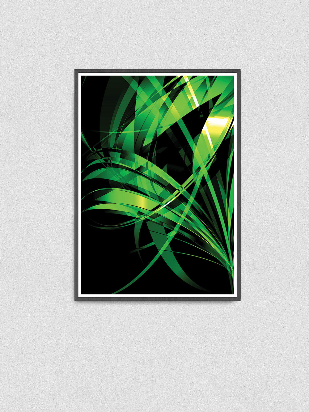 Macro Floral Green Abstract Art Print in a frame on a wall