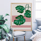Gorgeous Monstera Deliciosa Art in a lovely bedroom