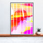 Neu Wave Abstract Sunset Print in a frame on a shelf