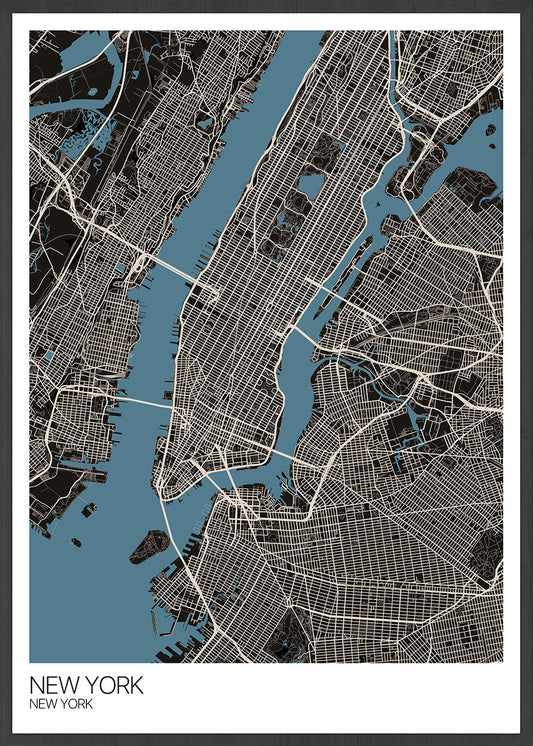 New York Graphic Map Design Print in a frame