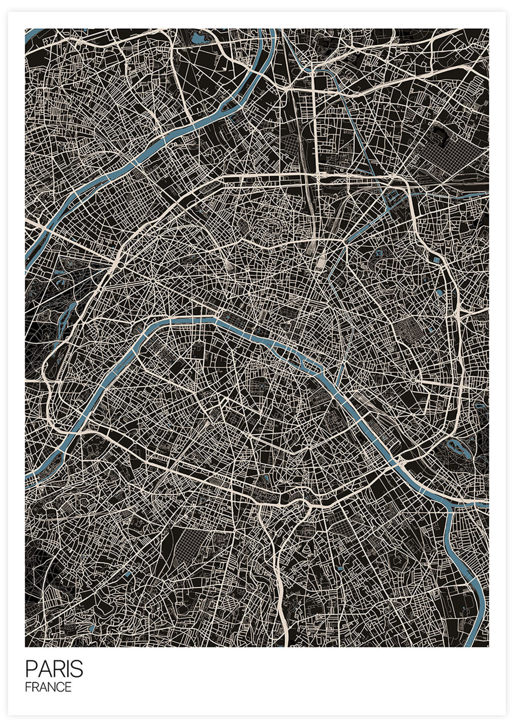 Paris Modern Map Art Print not in a frame