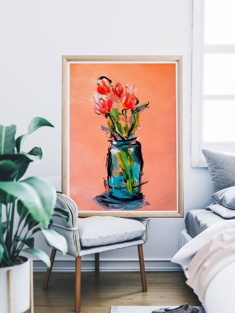 Peach Tulips Bouquet Wall Poster
