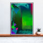 Pointed Point Green Abstract Art in a frame on a shelf