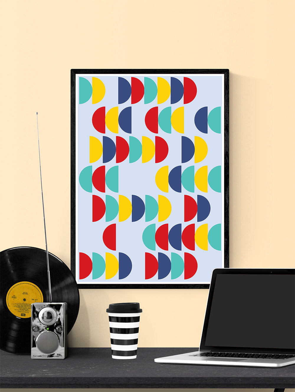 Pop Scales 2 Semi Circle Design Print in a frame on a wall