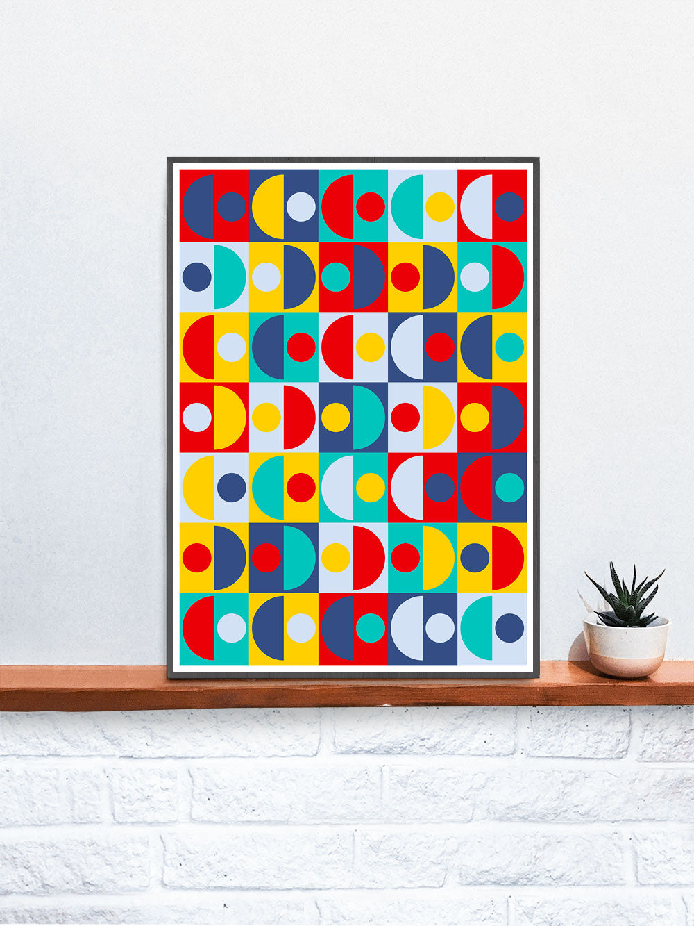 Pop Scales 3 Semi Circle Art Print in a frame on a shelf