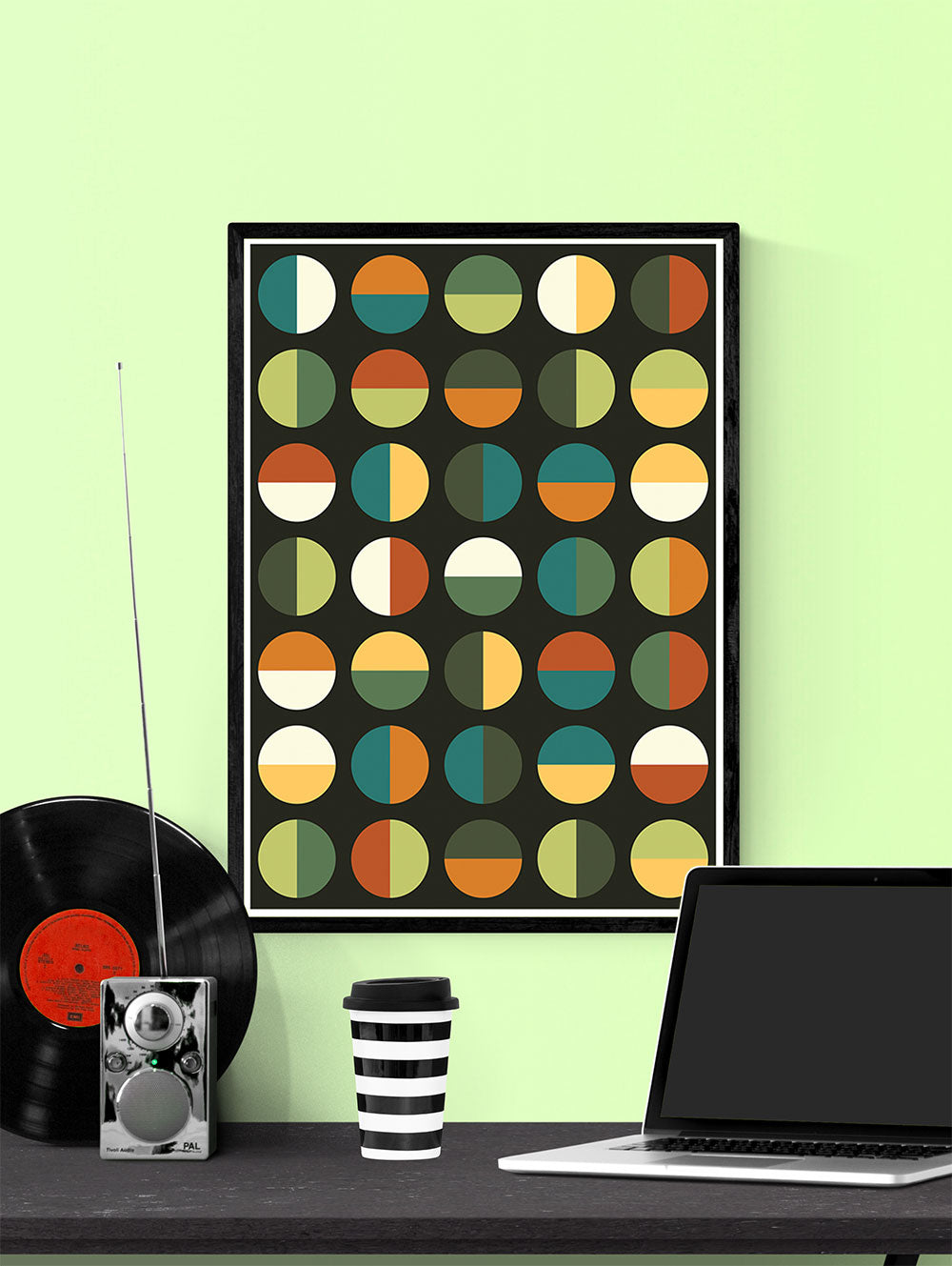 Retro Binary Retro Colours 1970s Print in a frame on a wall