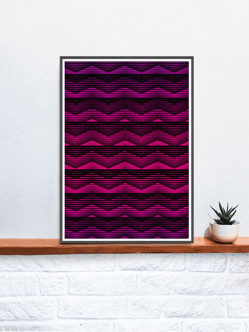 Retro Pink Geometric Art Print on a shelf