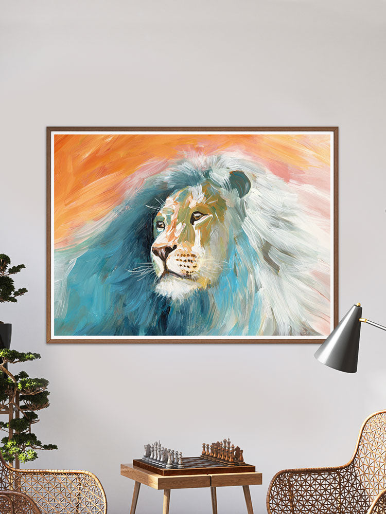 Roar Lion Painting Print in a lounge seating area