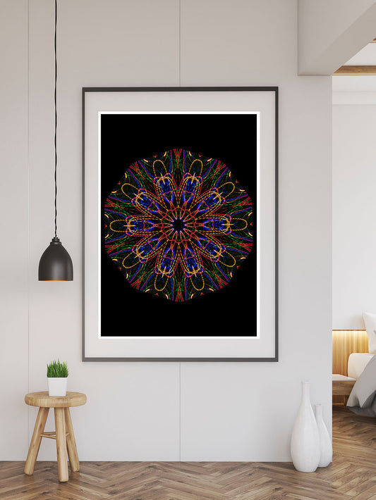 Sacred Mind Mandala Print in a frame on a wall