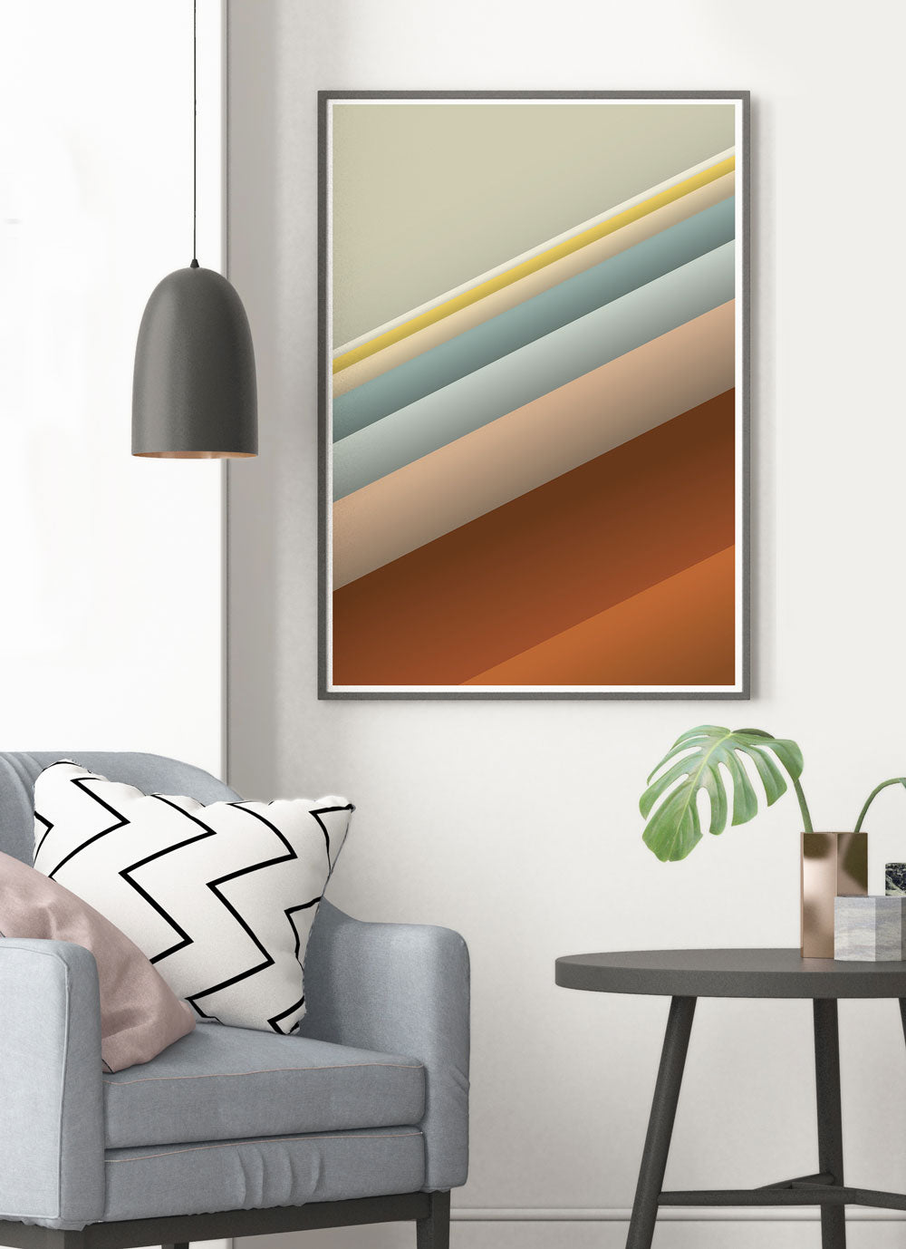 Slide Style Vintage Abstract Print in a modern room