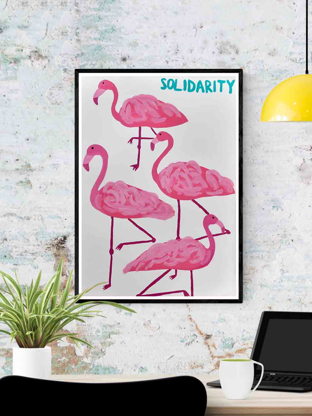 Solidarity Flamingo Wall Print in a frame on a wall