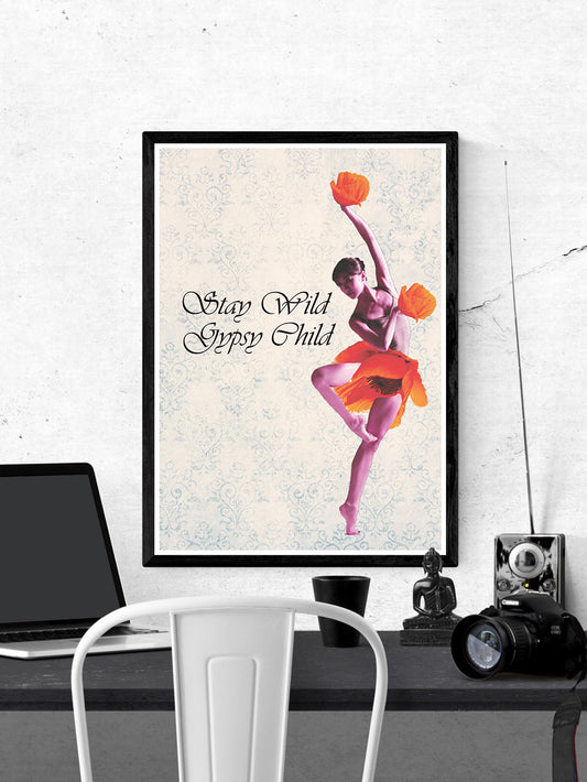 Stay Wild Gypsy Child Child Dancer Art Print in a frame on a wall