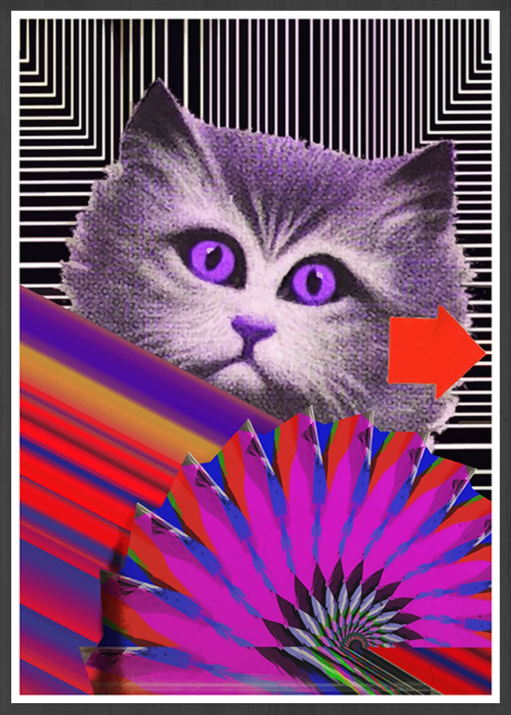 Fe-Line Stripey Cat Print in a frame