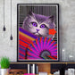 Fe-Line Stripey Cat Print in a frame on a shelf
